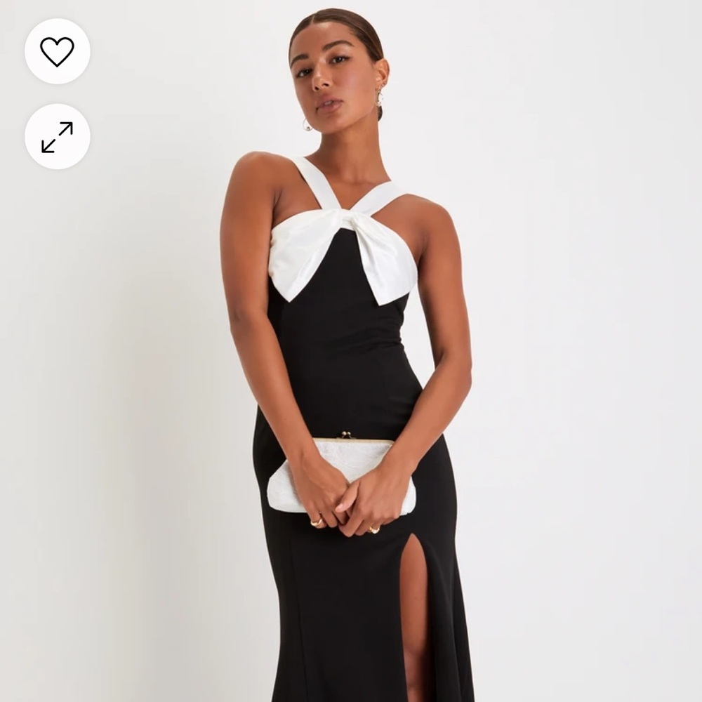 Lulus Luxurious Outlook Black and White Bow Mermaid Maxi Dress